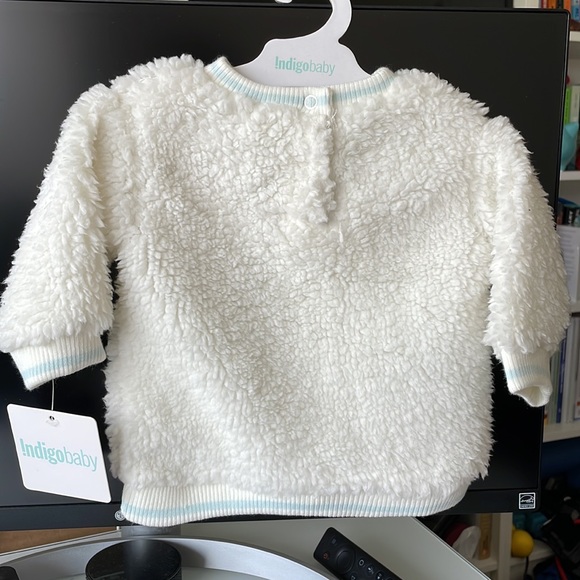 Indigo Baby white fuzzy sweater with baby blue detail - Picture 2 of 5